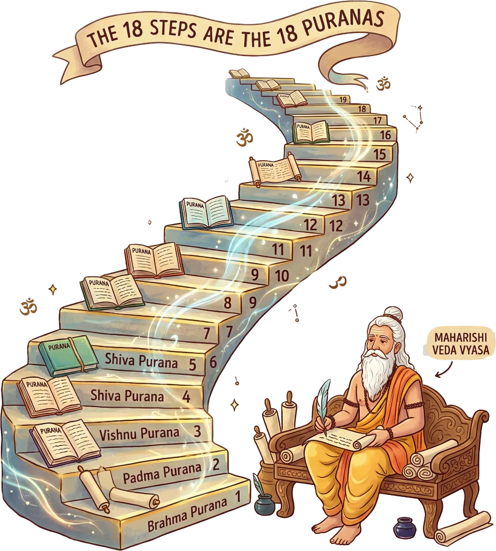 The 18 steps — 18 Puranas of Veda Vyasa